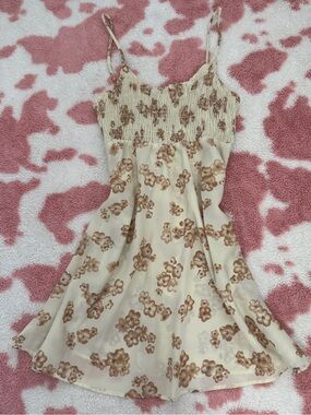 Floral Cream & Brown Smocked Sundress